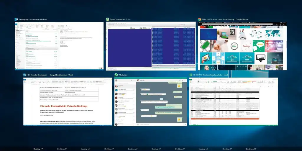 desktop virtualisation screen grab, showing multiple desktops running at the same time on one device