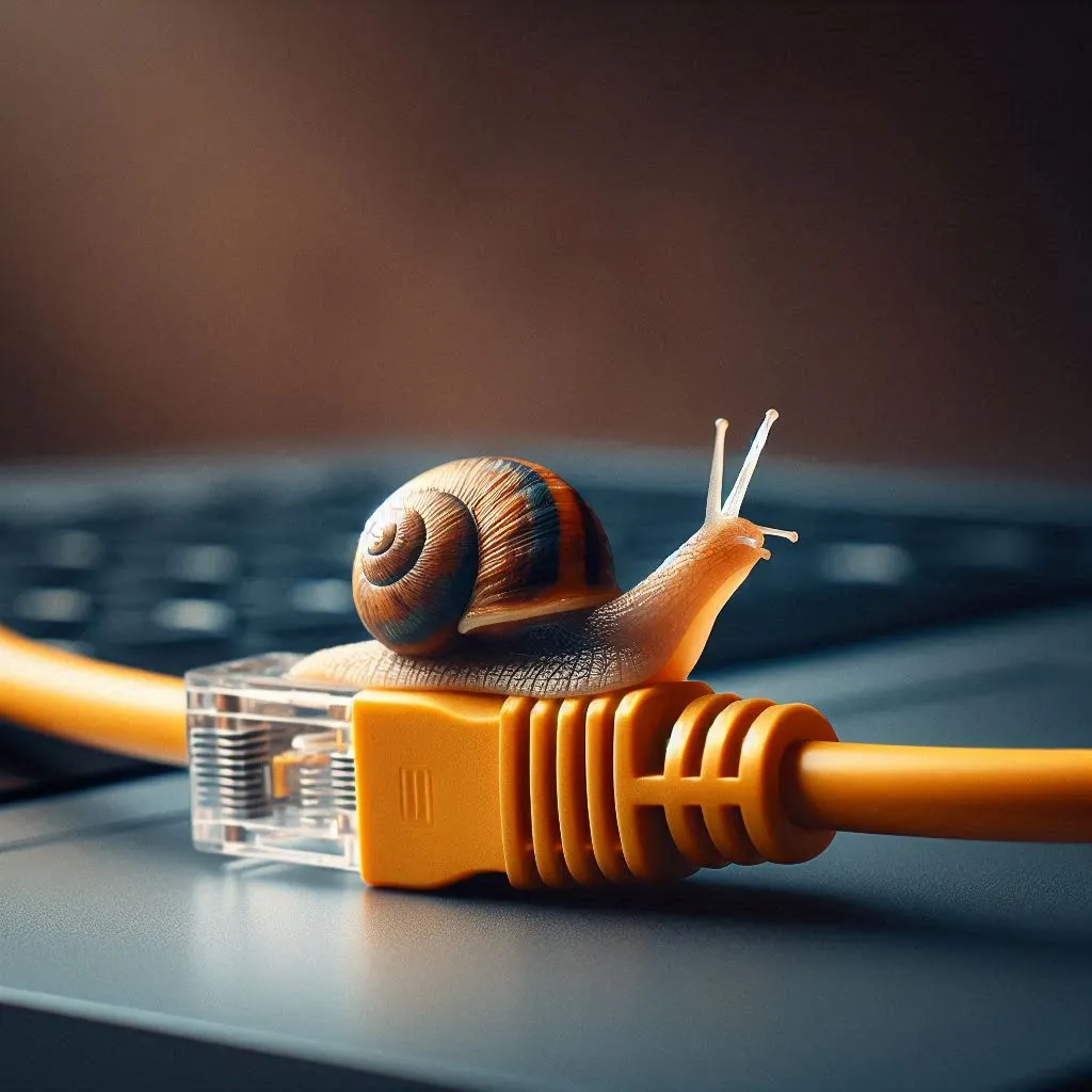 snail on top of a leased internet line placed on a laptop