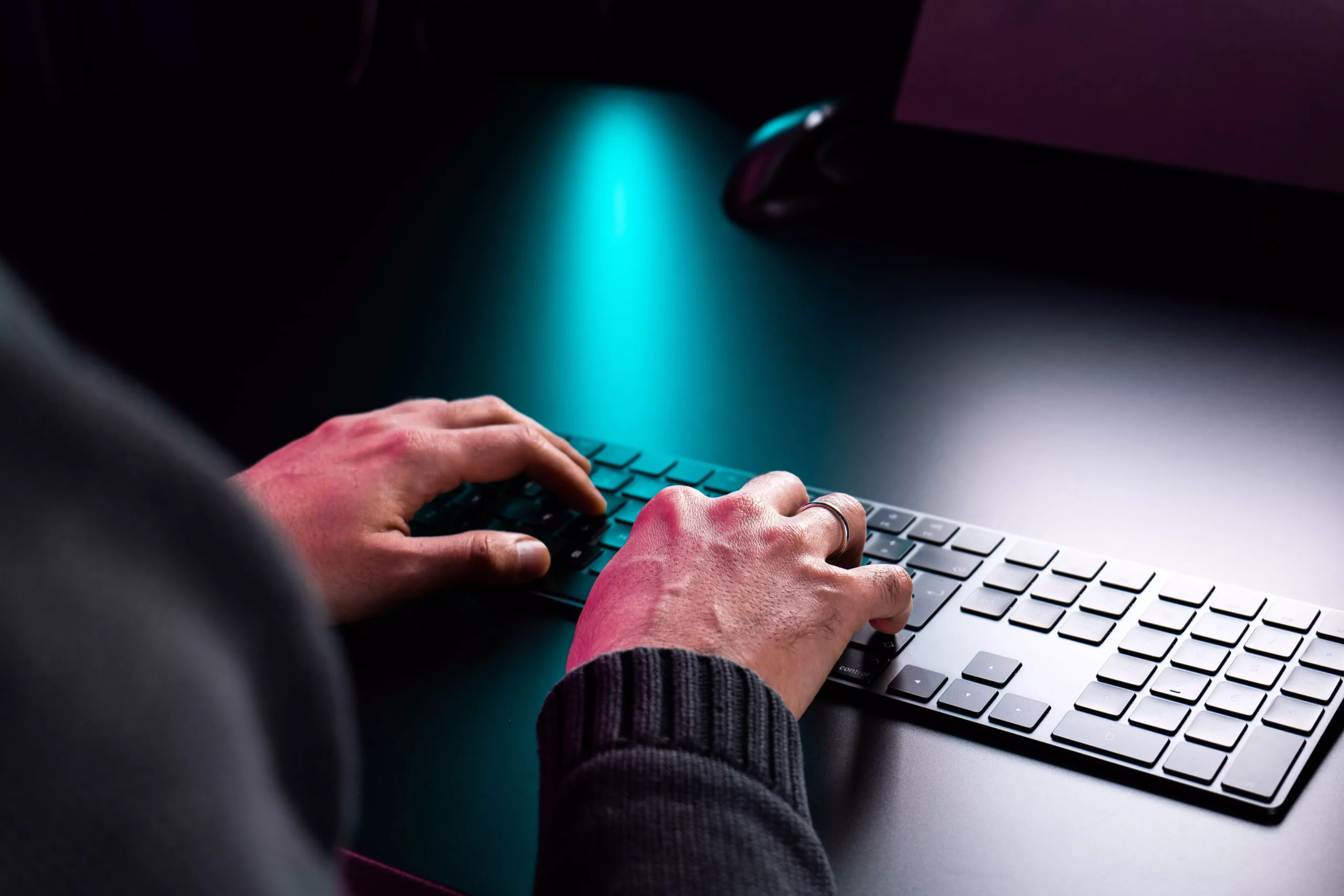 Point of view shot of typing on a keyboard- VDI