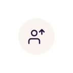 a deep purple human figure with an arrow on a white background